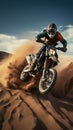 Image Extreme motocross jumping in the desert, rear view perspective