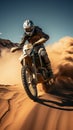 Image Extreme motocross jumping in the desert, rear view perspective