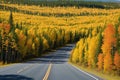 Fall forest of colorful trees seen from roadway Dempster highway, Yukon, Canada made with Generative AI