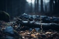 an image of a fallen tree in a dark forest Royalty Free Stock Photo
