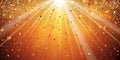 Image of falling confetti and light rays over orange background. Background, lights and movement concept digital generated image Royalty Free Stock Photo