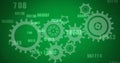 Image of falling numbers and gears over green background Royalty Free Stock Photo