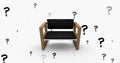 Image of falling question marks over bench