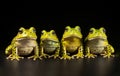 Image of family group of bullfrog on black background. Amphibian. Animals. Illustration, Generative AI