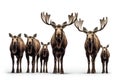 Image of family group of mooses on white background. Wildlife Animals. Illustration, Generative AI