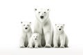 Image of family group of polar bears on white background. Wildlife Animals. Illustration, Generative AI Royalty Free Stock Photo