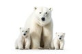 Image of family group of polar bears on white background. Wildlife Animals. Illustration, Generative AI Royalty Free Stock Photo