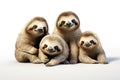 Image of family group of sloths on white background. Wildlife Animals. Illustration, Generative AI