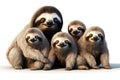 Image of family group of sloths on white background. Wildlife Animals. Illustration, Generative AI