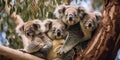 image of family of koalas sleeping in the branches generative AI