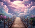 cute landscape with a fantasy bridge wood with cloud.