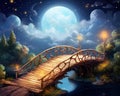 cute landscape with a fantasy bridge wood with cloud.