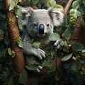 Image of fantasy of the cute koala on tree. Wildlife Animals, Illustration, Generative AI Royalty Free Stock Photo