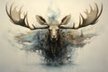 Image of fantasy of deer moose and flames and smog. Wildlife Animals. Illustration, Generative AI