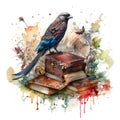 Fantasy watercolor spell books with a bird illustration