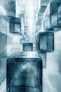 Abstract technological background with blue transparent cubes
