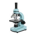 Advanced light microscope with turquoise body and multiple objective lenses Royalty Free Stock Photo