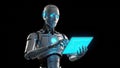 Advanced robot holding tablet isolated on white background Royalty Free Stock Photo