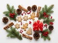 Christmas decorations and gingerbread cookies isolated on white background Royalty Free Stock Photo