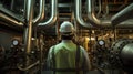 Engineer inspecting industrial pipelines in factory Royalty Free Stock Photo