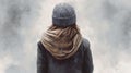 Back of woman with beanie and scarf