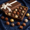 Chocolate box with assorted truffles isolated on white background Royalty Free Stock Photo