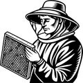 Bee Keeper Inspecting Honeycomb Frame Vector Illustration for Educational and Decorative Use Royalty Free Stock Photo