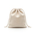 Beige drawstring bag isolated on white background Royalty Free Stock Photo