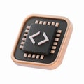Black Microchip Icon with Gold Edges and Coding Symbol for Technology and Programming Concepts