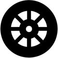Black Wagon Wheel Silhouette on Grey Background for Design and Decoration Royalty Free Stock Photo