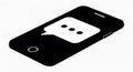 A black smartphone with a white speech bubble icon on its screen silhouette Royalty Free Stock Photo