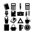 Black and white stationary icons forming a grid pattern suitable for commercial applications Royalty Free Stock Photo