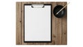 Blank clipboard on wooden surface Royalty Free Stock Photo