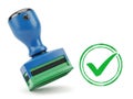 Blue and green rubber stamp with check mark isolated on white background Royalty Free Stock Photo