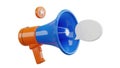 Blue and orange megaphone with speech bubble isolated on white background isolated on transparent background, isolated on white Royalty Free Stock Photo