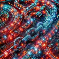 Cybernetic Chain: Blue & Red Glow with Circuits & Binary, generative ai Royalty Free Stock Photo