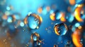 The image features a blurred background with multiple droplets of water,
