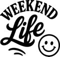 Weekend life symbolized by a smiley face and stylish text design Royalty Free Stock Photo