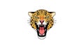 Fierce cartoon leopard head roaring with sharp teeth and detailed spots in stylized vector illustration for wildlife designs Royalty Free Stock Photo