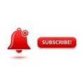 Vibrant red bell icon with subscribe button for promotional or notification use Royalty Free Stock Photo