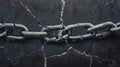 Broken Chain Links on Cracked Surface Symbolizing Weakness and Defeat Royalty Free Stock Photo