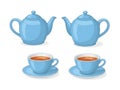 Blue tea set with teapot and cups Royalty Free Stock Photo