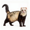 Elegant ferret standing attentively showcasing its markings on white background Royalty Free Stock Photo
