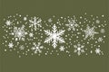 Flat graphic showcasing falling snowflakes on a green background