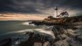 Small Castle Hill Lighthouse at Sunset in Newport, Rhode Island Royalty Free Stock Photo