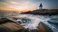 Small Castle Hill Lighthouse at Sunset in Newport, Rhode Island Royalty Free Stock Photo