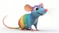 Adorable Rainbow Colored Cartoon Mouse 3D Render Cute Rodent Illustration AI generated. Royalty Free Stock Photo