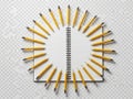 Circle of pencils and notebook isolated on white background isolated on white background Royalty Free Stock Photo