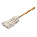 A traditional string mop with a wooden handle isolated on white background Royalty Free Stock Photo