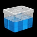 Clear plastic storage box with compartments, isolated on black background Royalty Free Stock Photo